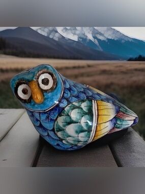 VTG Romano Innocenti Ceramic Colourful Hand Painted Owl Bird Figure Signed Italy
